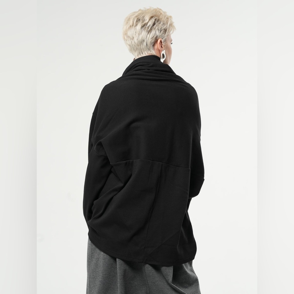 Black Draped Zip-Front Cardigan Sweater - Picture 2 of 10